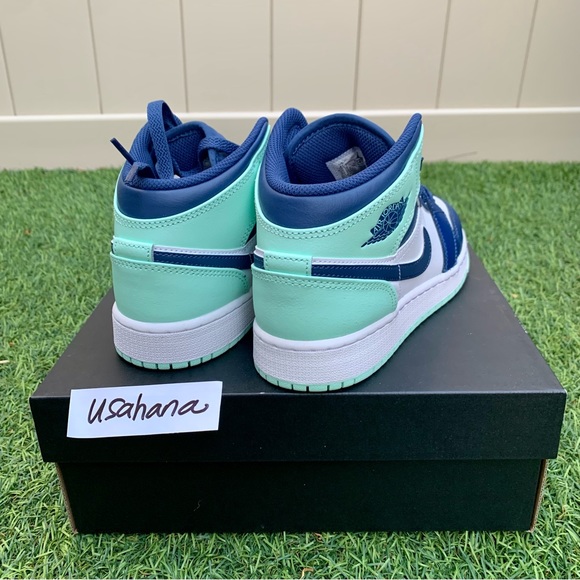 Nike Air Jordan 1 mid GS teal shoes - Picture 6 of 6